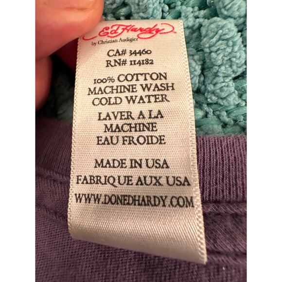 VINTAGE Y2K ED HARDY STUDDED PURPLE TEE S - Picture 5 of 6